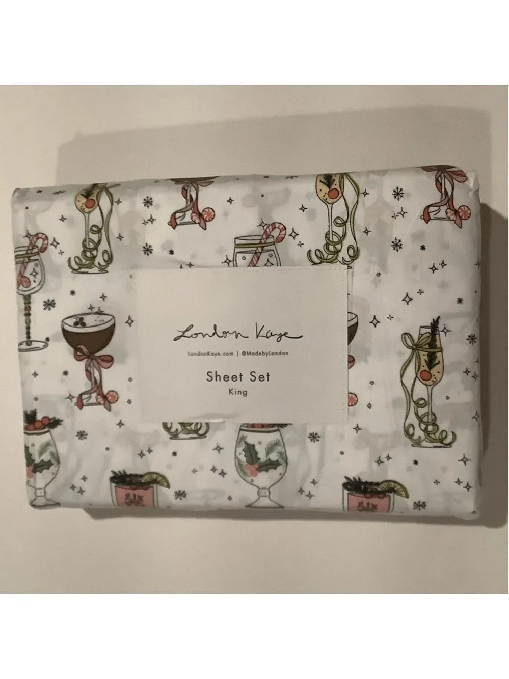 London Kaye Deck The Cocktails Christmas King Sheet Set New